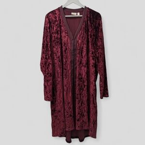 LOGO Lori Goldstein Lavish Womens 2X Oxblood Textured Velvet‎ Duster Cardigan